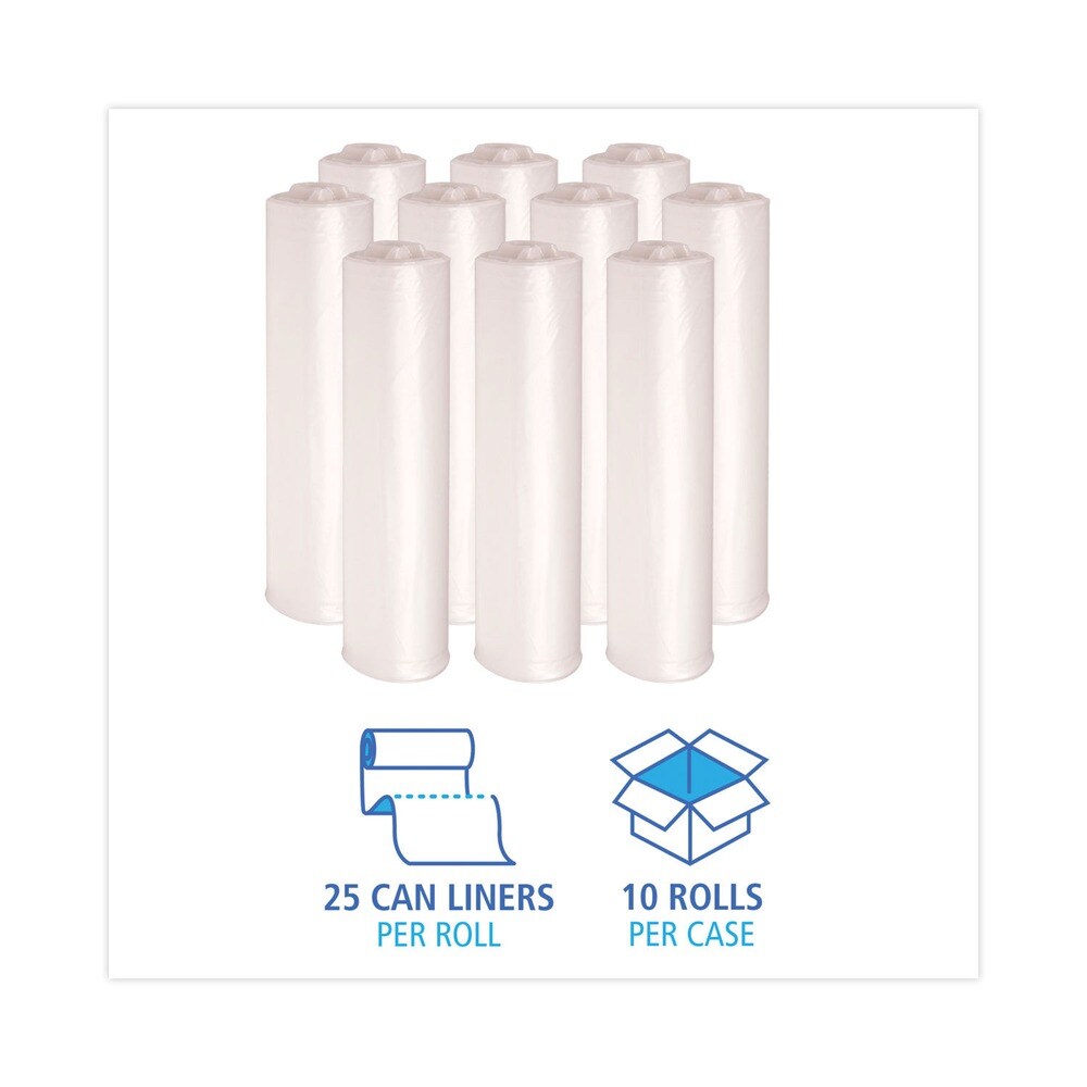 Boardwalk 33 in. x 40 in. 33 gal. 16 mic High Density Industrial Can Liners Coreless Rolls - Natural (250/Carton)