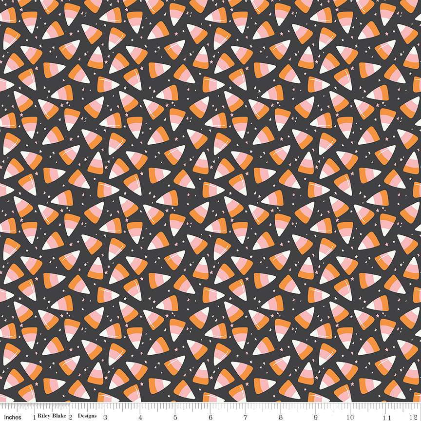 Fabric Riley Blake Charcoal Corn Candy Hey Pumpkin by the Quarter Yard C16035-CHARCOAL