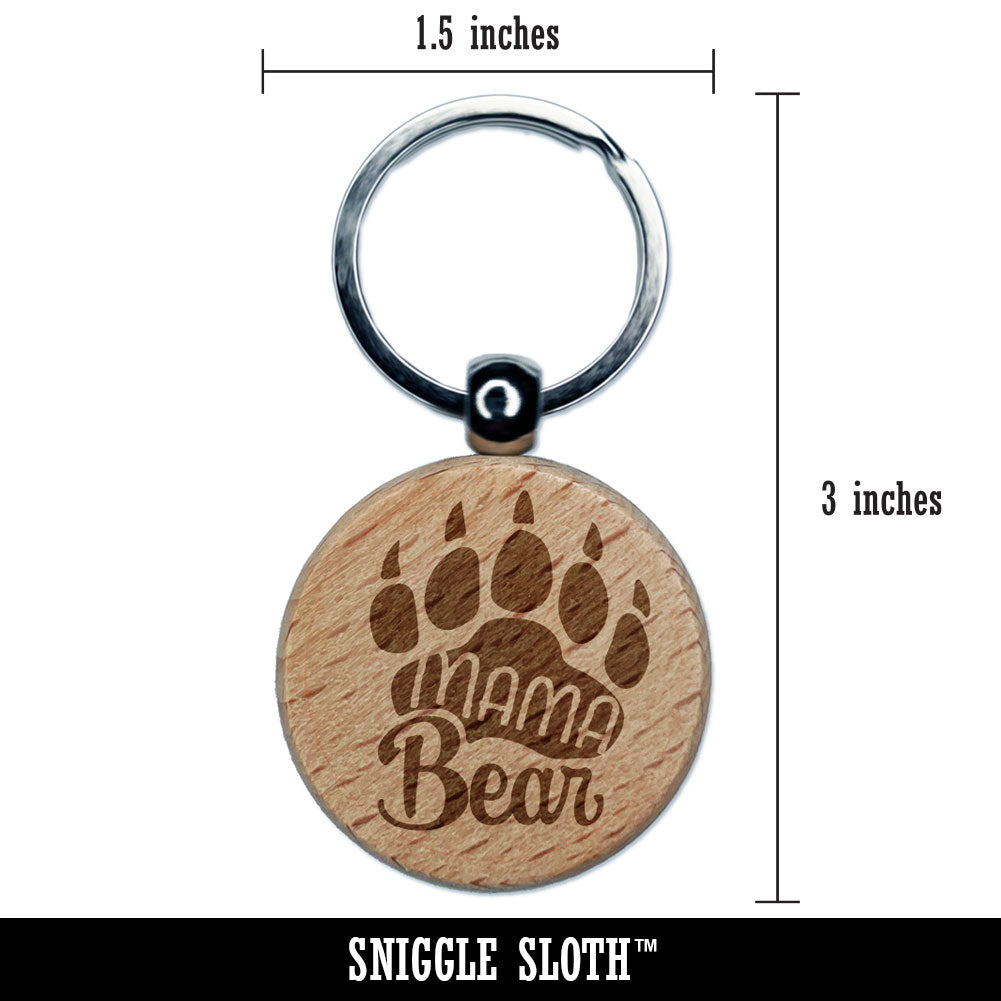 Mama Bear Mother's Day Paw Family Engraved Wood Round Keychain Tag Charm