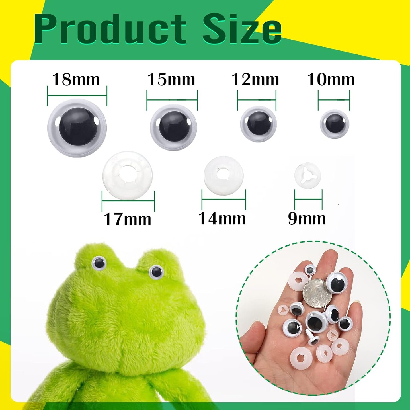 50pcs Black Wiggle Googly Eyes Plastic Safety Eyes 10mm 12mm 15mm 18mm