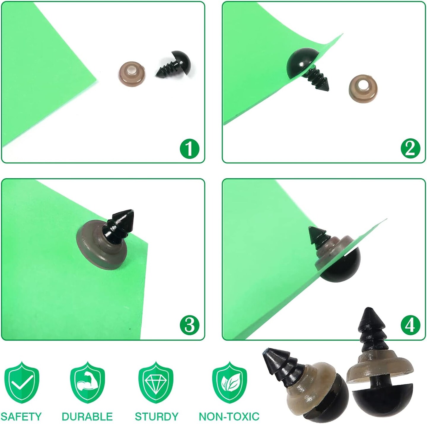 150-Piece 8mm Black Plastic Safety Eyes with Washers – For Amigurumi, Crochet Dolls, Stuffed Animals & DIY Crafts