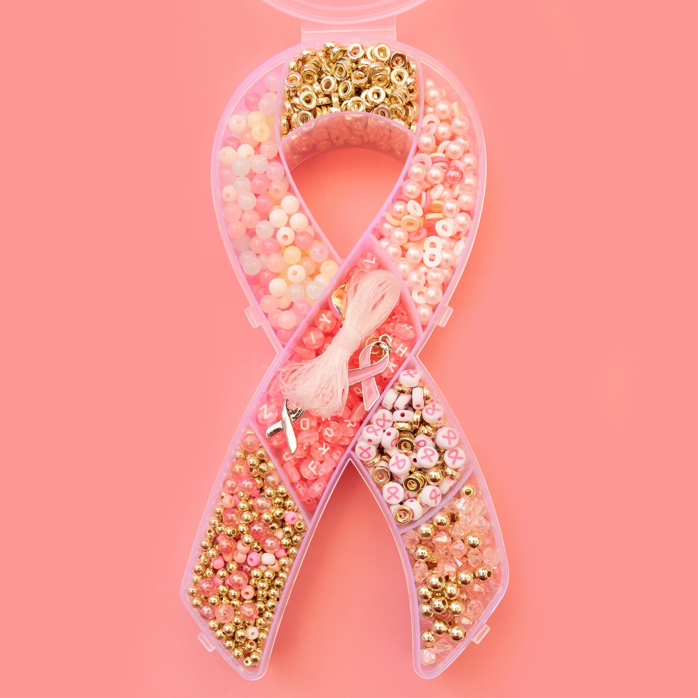 Susan G. Komen Breast Cancer Awareness Pink Ribbon & Letter Bead Box