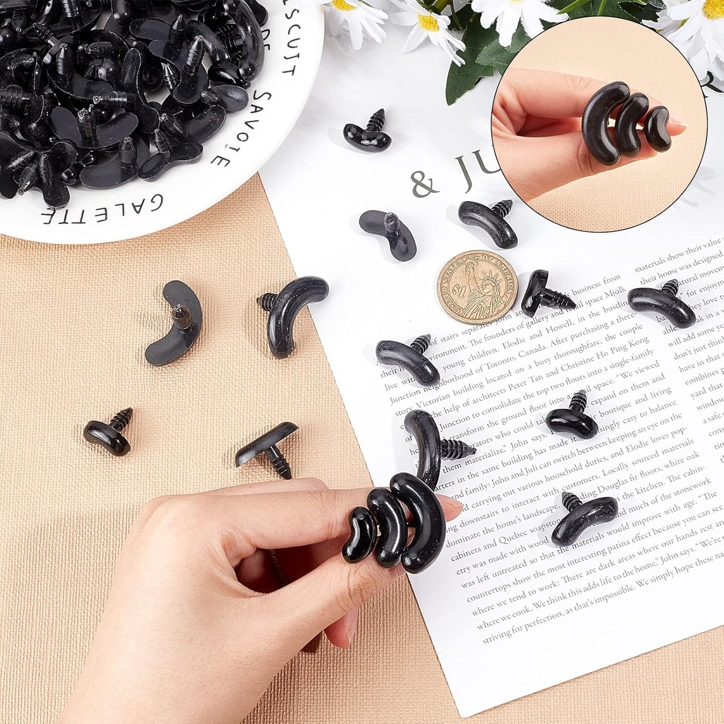 150 Pcs Arc Shape Plastic Safety Eyes/Eyebrows – 3 Sizes for Dolls, Puppets, and Plush Animals