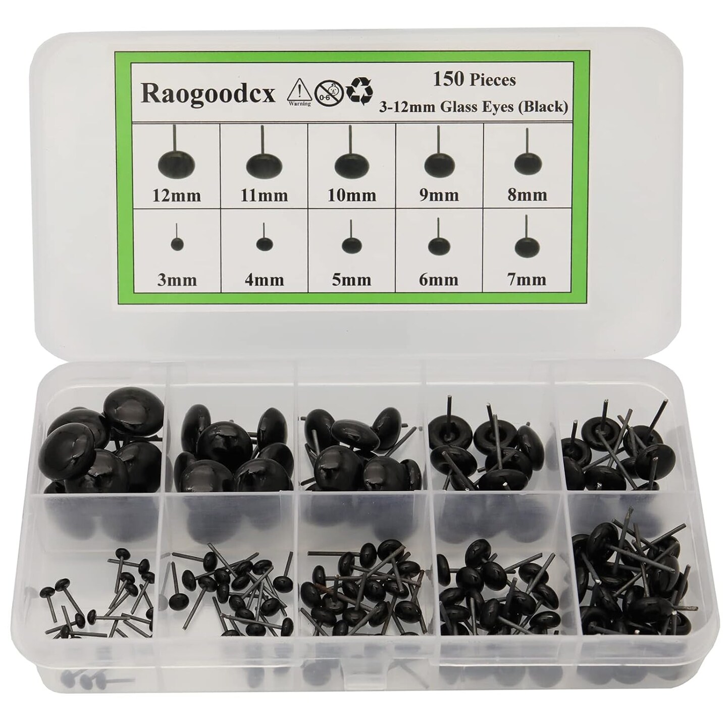 150Pcs Needle Felting Eyes Mini Glass Black Eyes Kits
