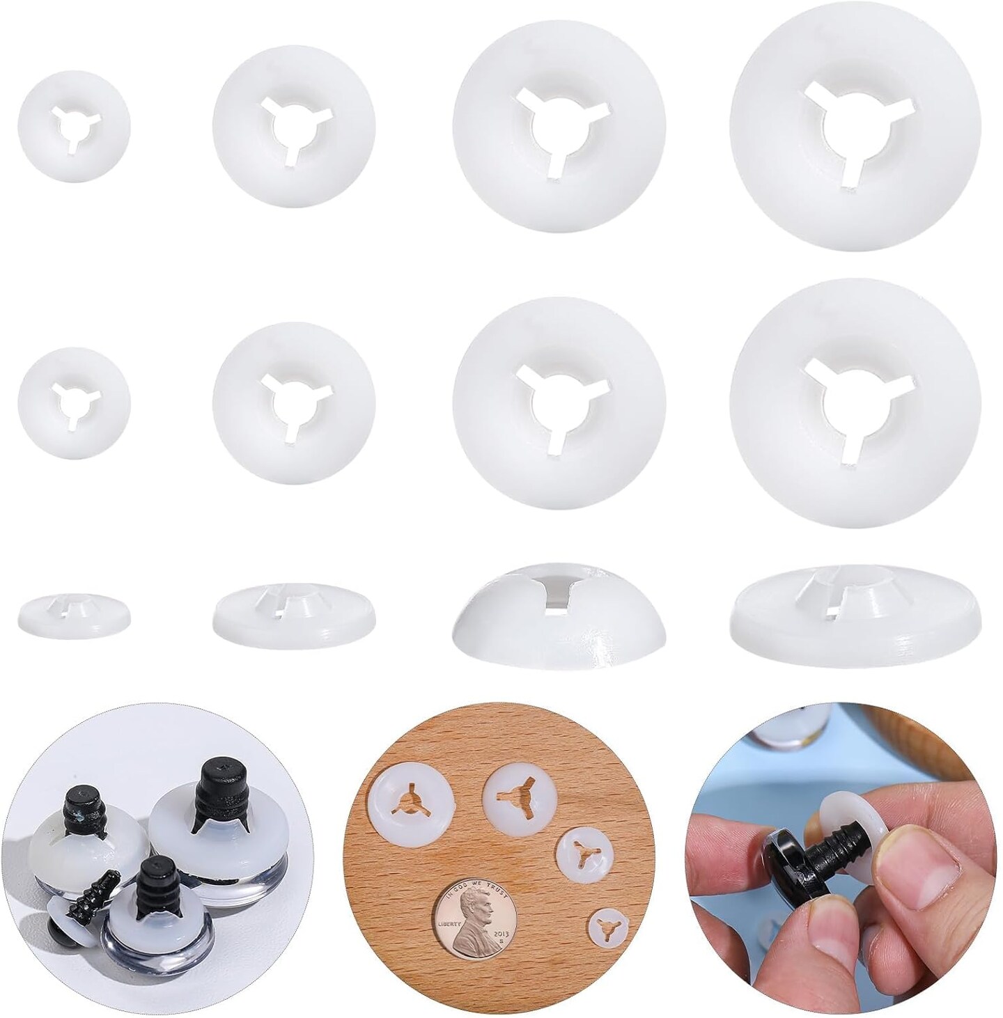 200pcs Safety Eye Washers – Multi-Size Plastic Backings for 9–20mm Safety Eyes, 5 Sizes for Crochet Dolls, Stuffed Animals, Plush Toys & DIY Craft Projects