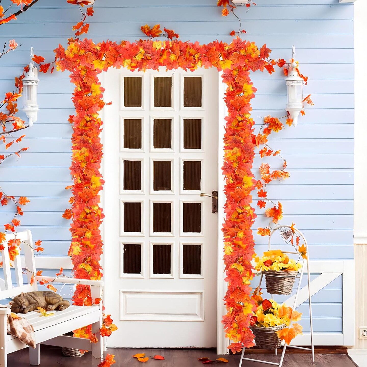 6 Pcs Fall Maple Leaf Garland 5.8ft Hanging Vines Garland Artificial