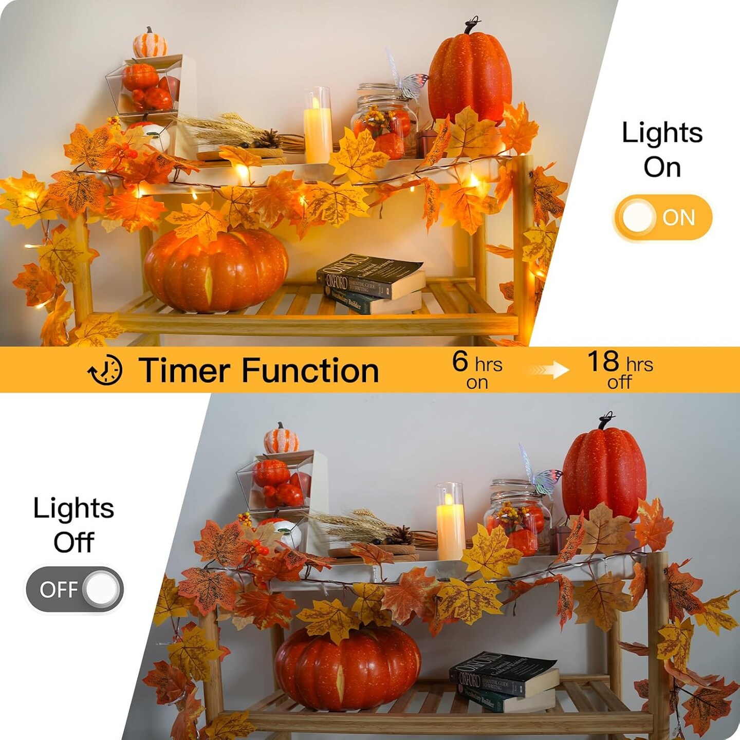Fall Leaves Garland with Lights, 20LED Battery Operated Fall Lights