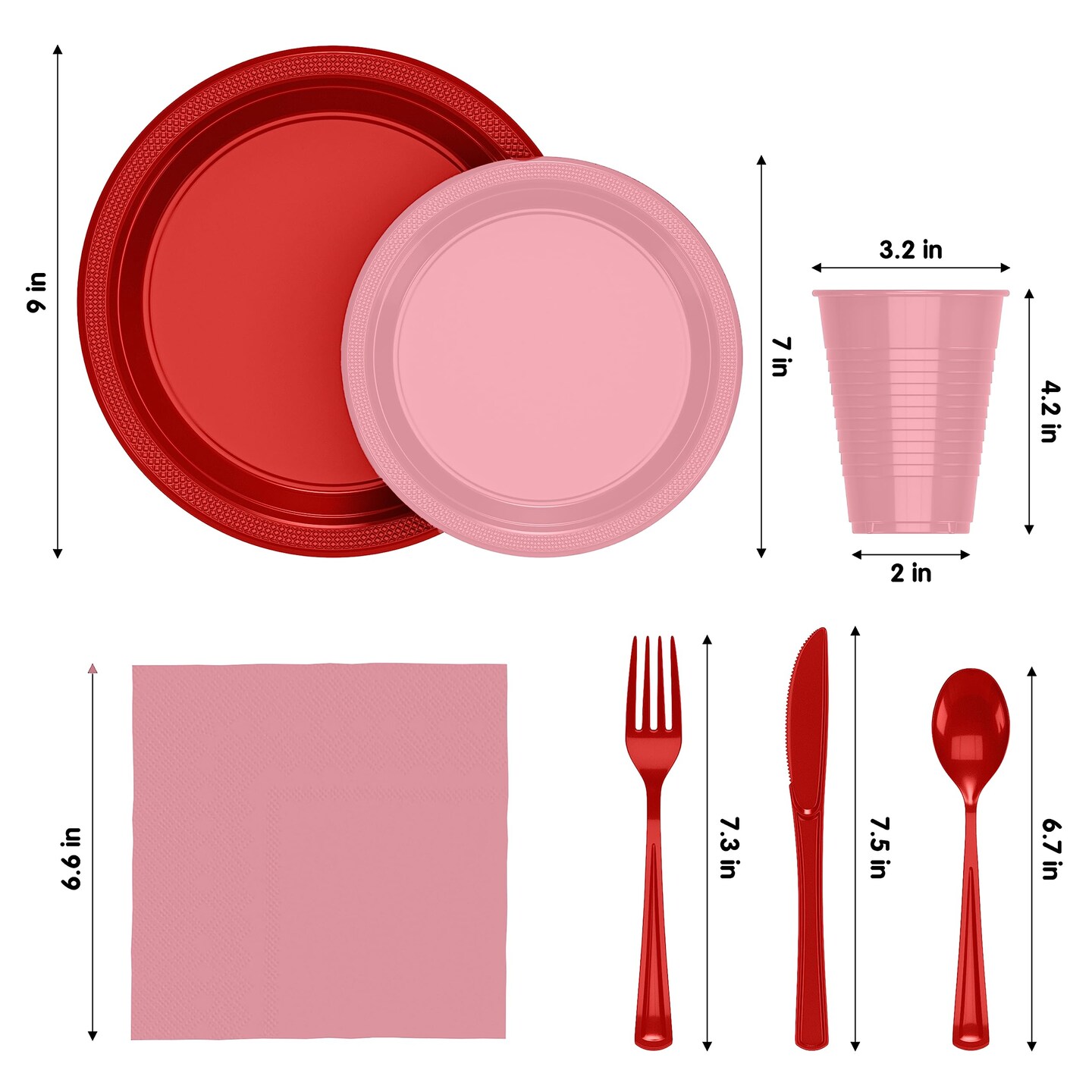 Exquisite 350 Pcs Plastic Plates for Party – Disposable Plates Set – 50 Each of 9" Dinner Plates, 7" Dessert Plates, Plastic Cups, Napkins & Plastic Cutlery – Plastic Dinnerware by Party Solids