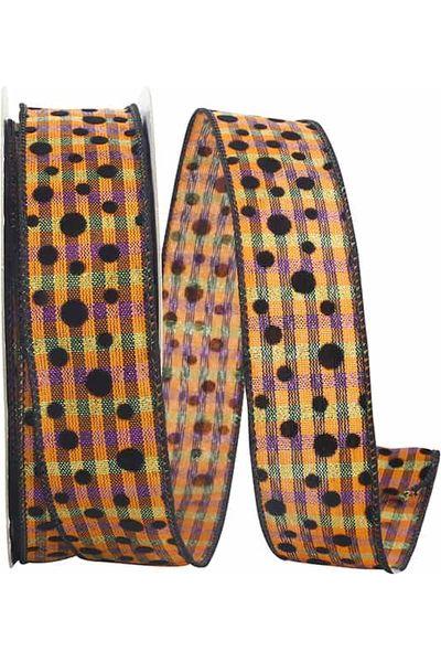 1.5&#x22; Halloween Felt Dots Ribbon: Orange/Purple (20 Yards)
