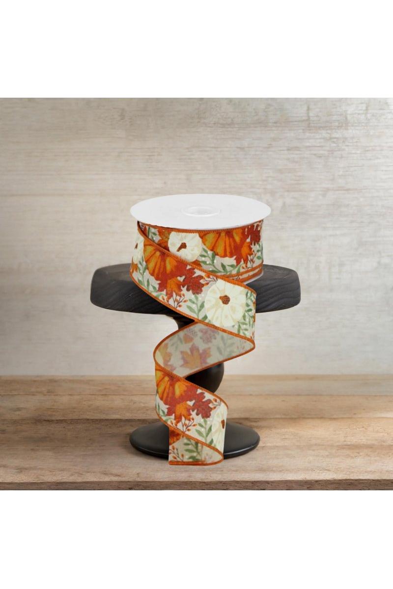 1.5&#x22; Pumpkin Foliage Ribbon: Cream (10 Yards)