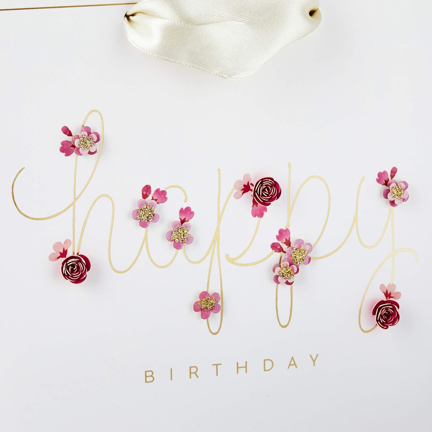 Signature Medium Birthday Gift Bag – 7", Pink Flowers with Tissue Paper