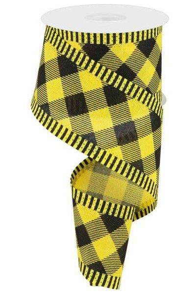 2.5&#x22; Diagonal Check on Royal Stripe Ribbon: Sun Yellow (10 Yards)