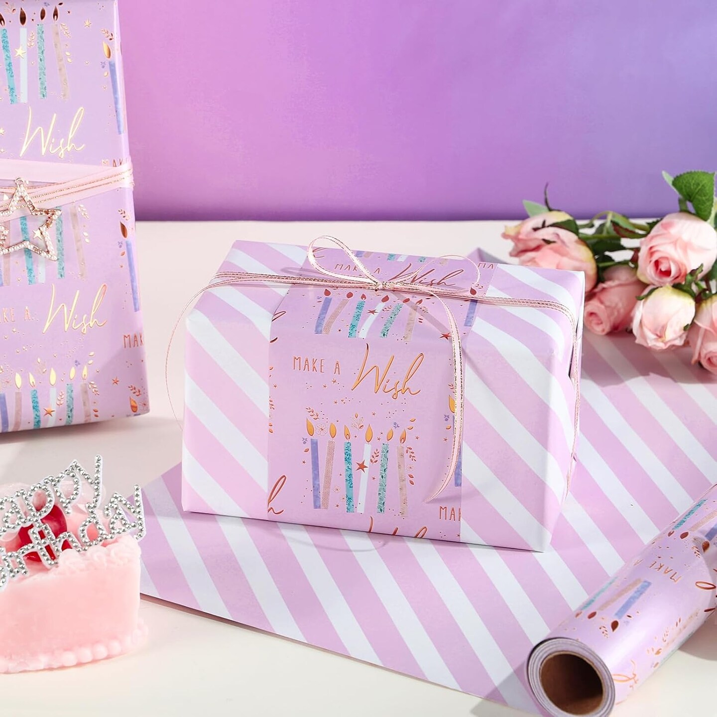 Reversible Birthday Wrapping Paper Roll 17 inches x 32.8 Feet