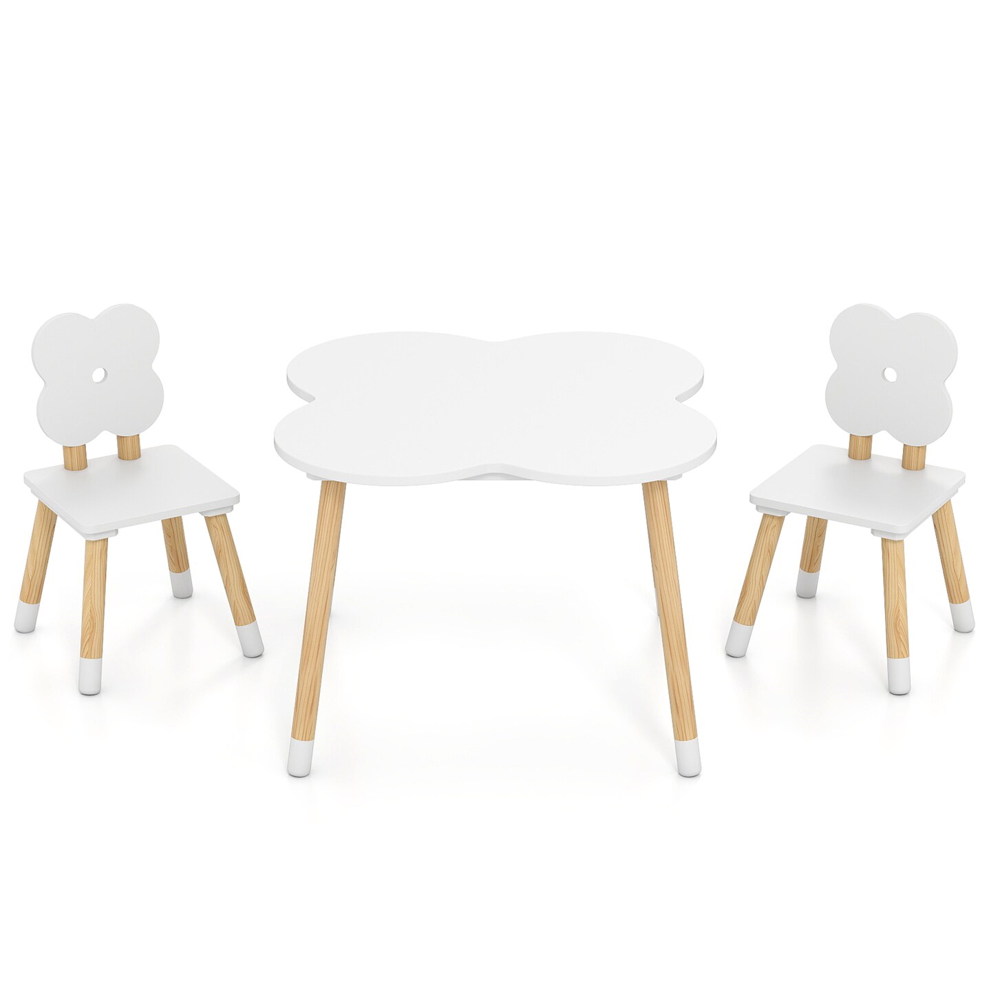 Kids Wooden Flower Table and Chair Set – 3-Piece Toddler Play Furniture with Solid Pine Legs