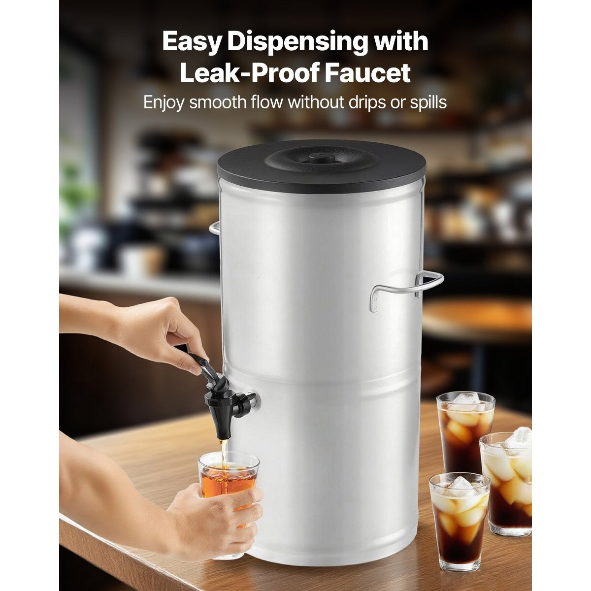 4 Gal Stainless Steel Iced Tea Dispenser with Spigot and Handle