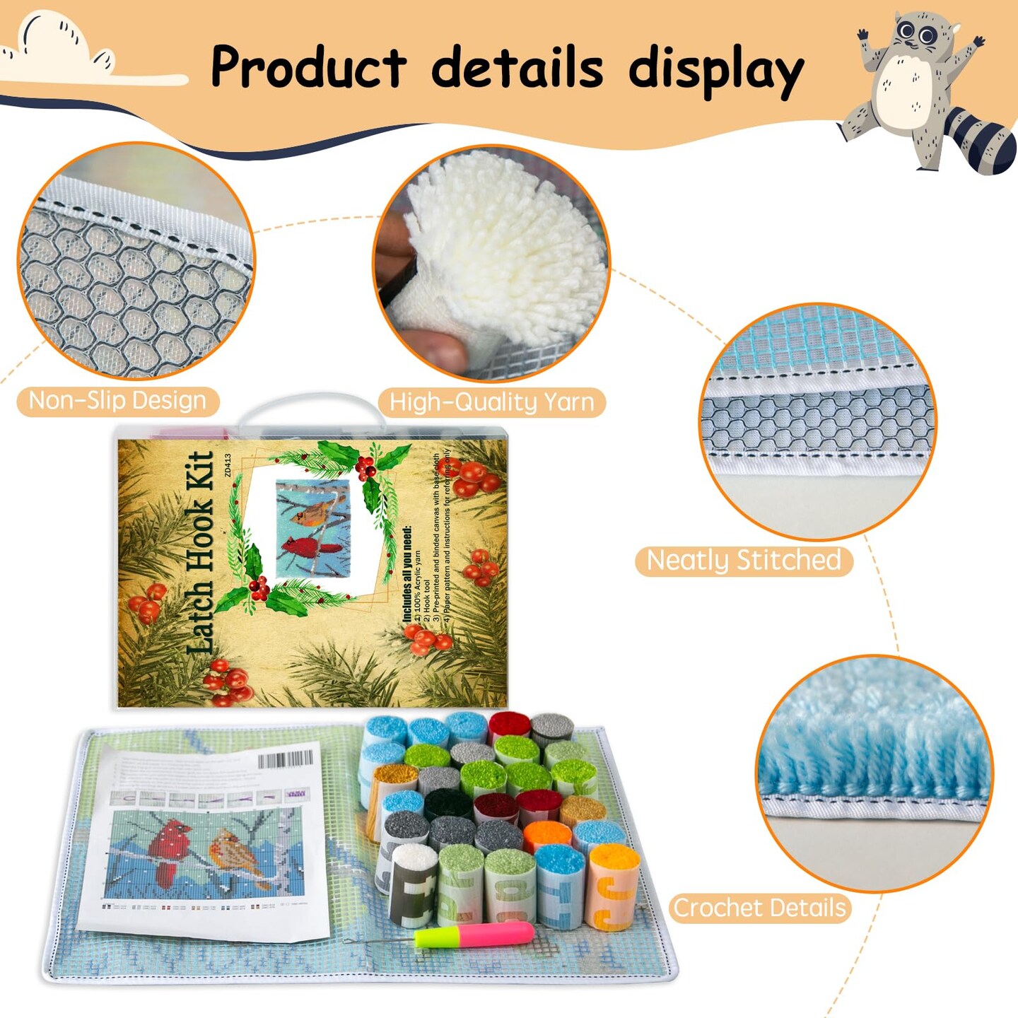 Latch Hook Kits Rug, Cardinal Crocheting Carpet Rug with Printed Canvas for Kids Adults Beginners, 20.5X15 Inch 2 - Cardinal