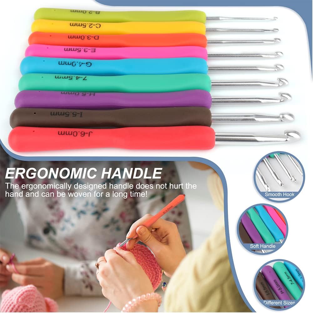85 Piece Crochet Hooks Kit with Case, 85-Piece Crochet Hooks Set, Ergonomic Crochet Hook Crochet Needles Weave Yarn Kits DIY Hand Knitting Art Tools for Beginners and Experienced Crochet Lovers