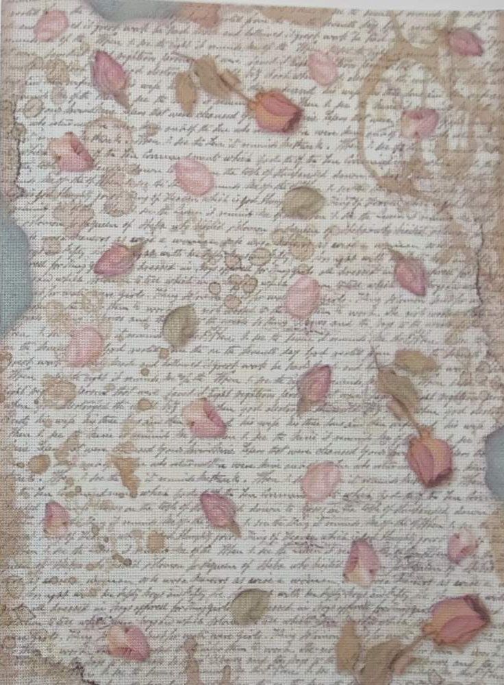 Petal Memories Designer Printed AIDA Fabric. Canvas for embroidery with an applied background KF-1275A