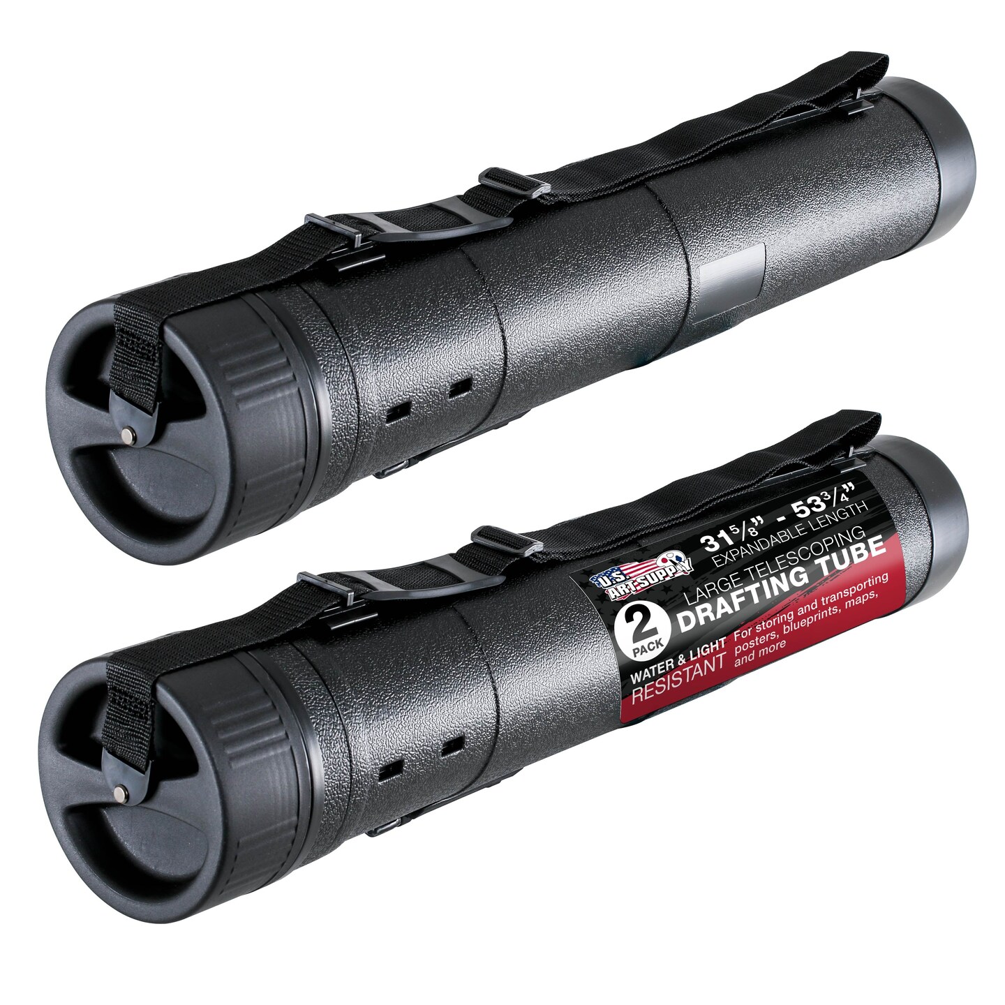 Large Telescoping Drafting Tube (Pack of 2) - 5-1/2&#x22; Outside/5&#x22; Inside Diameter, Expands 31-5/8&#x22; to 53-3/4&#x22;, Durable Protection with Shoulder Strap - Ideal for Posters, Blueprints, Art