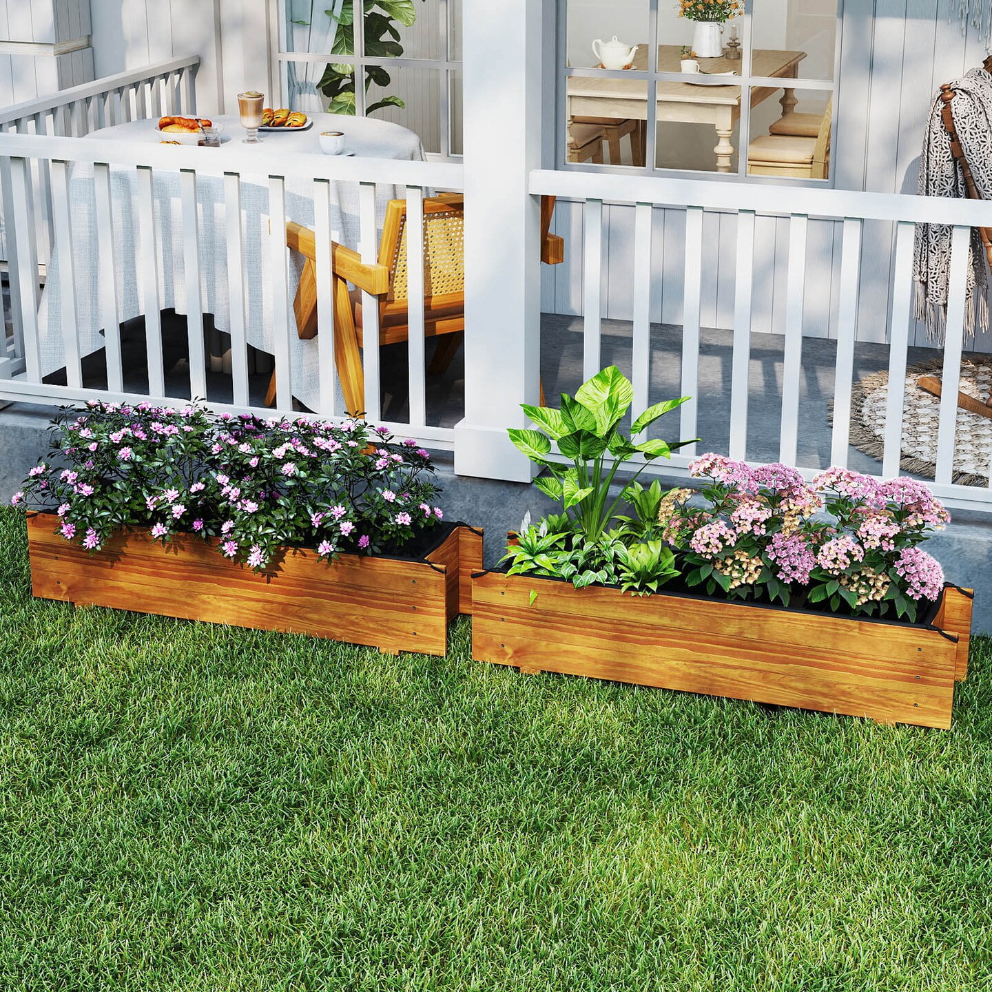 Costway Raised Garden Bed Wood Rectangular Planter Box with 2 Drainage Holes Outdoor