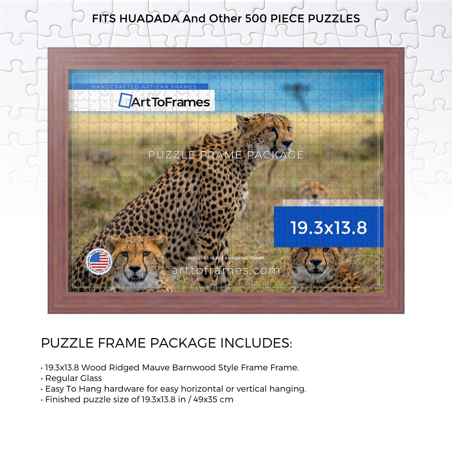 ArtToFrames 19.3x13.8 INCH / 49x35 CM Puzzle Frame for 500 piece Puzzles.This 1.50 Inch Custom MDF Frame for Puzzles Comes with Regular Glass, Available in Multiple Colors