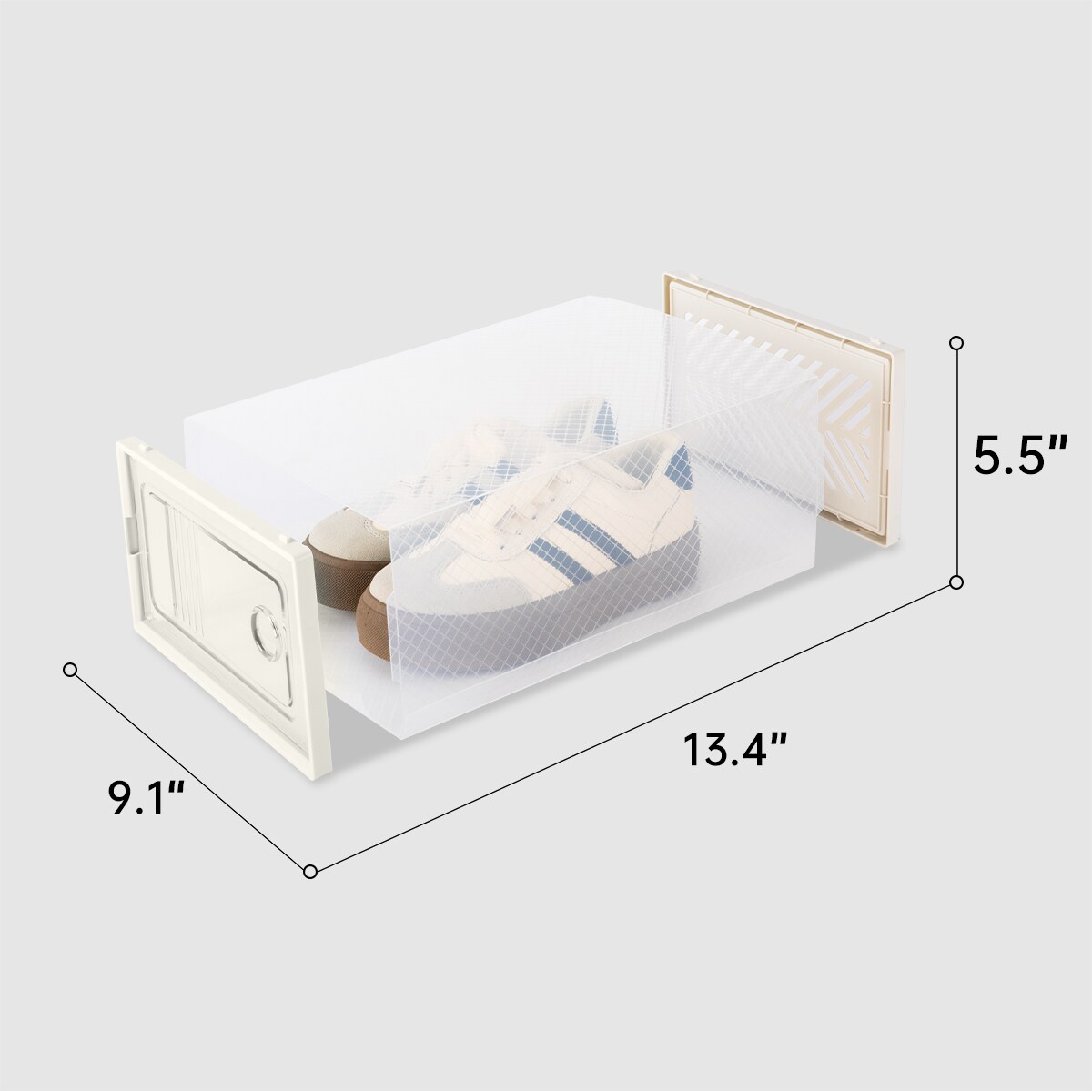 Clear Stackable Shoe Boxes, 12-Pack, Fold-Flat Front-Opening Shoe Storage Containers, 13.4″×9.1″×5.5″, Closet Organizer Set