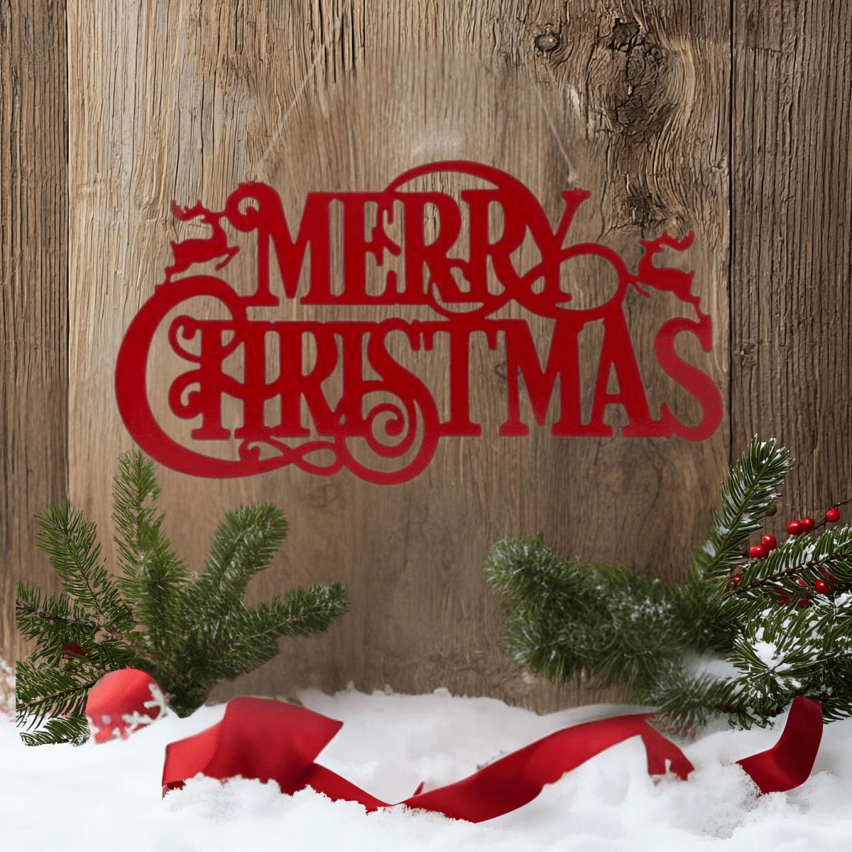 16&#x22; Metal Merry Christmas Hanger: Red