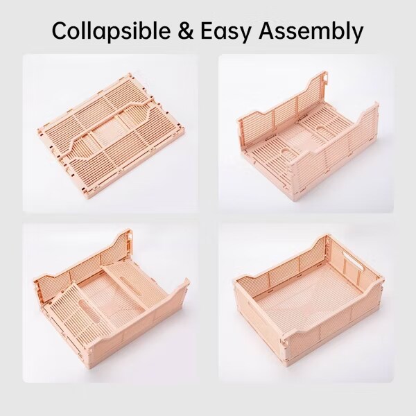 VUSIGN Small Collapsible Storage Crates, Pink, Durable Plastic Folding Bins for Home, Office, and Closet Organization, 4 Pack