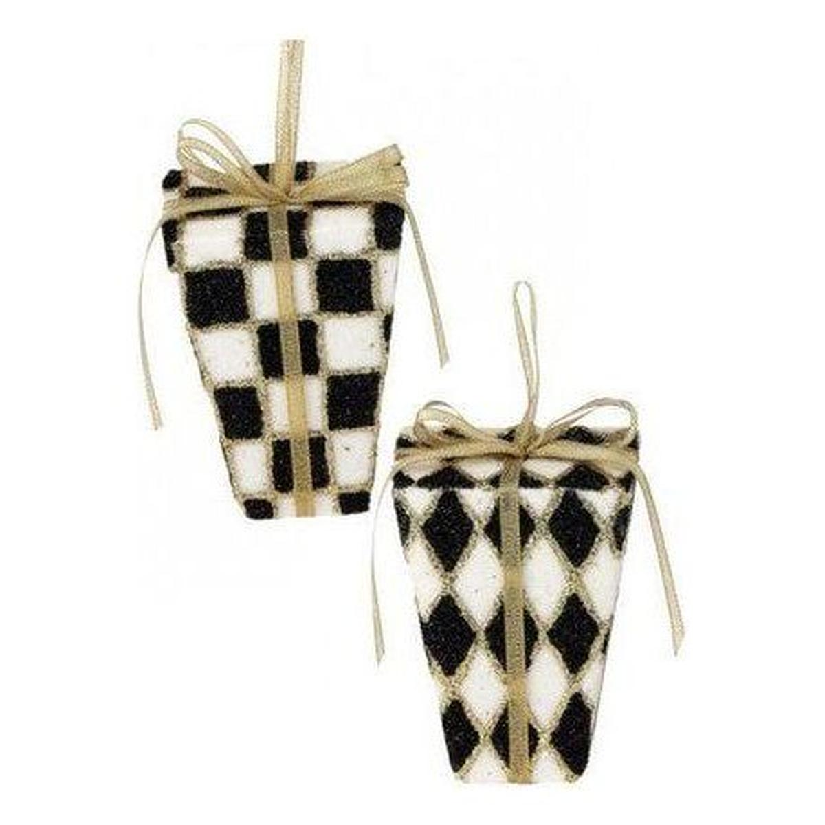5&#x22; Harlequin Package Ornaments: Black/Gold (Asst 2)