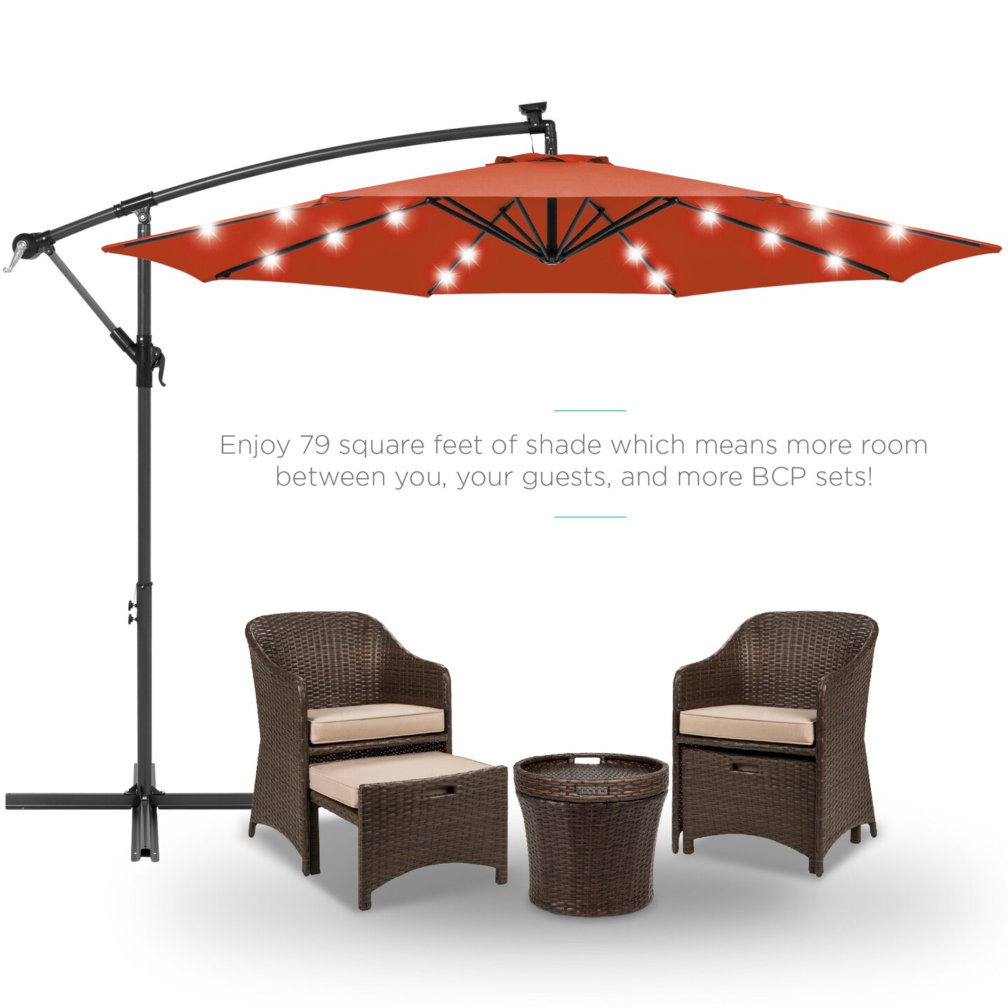 Best Choice Products 10ft Solar LED Offset Hanging Outdoor Market Patio Umbrella w/ Adjustable Tilt