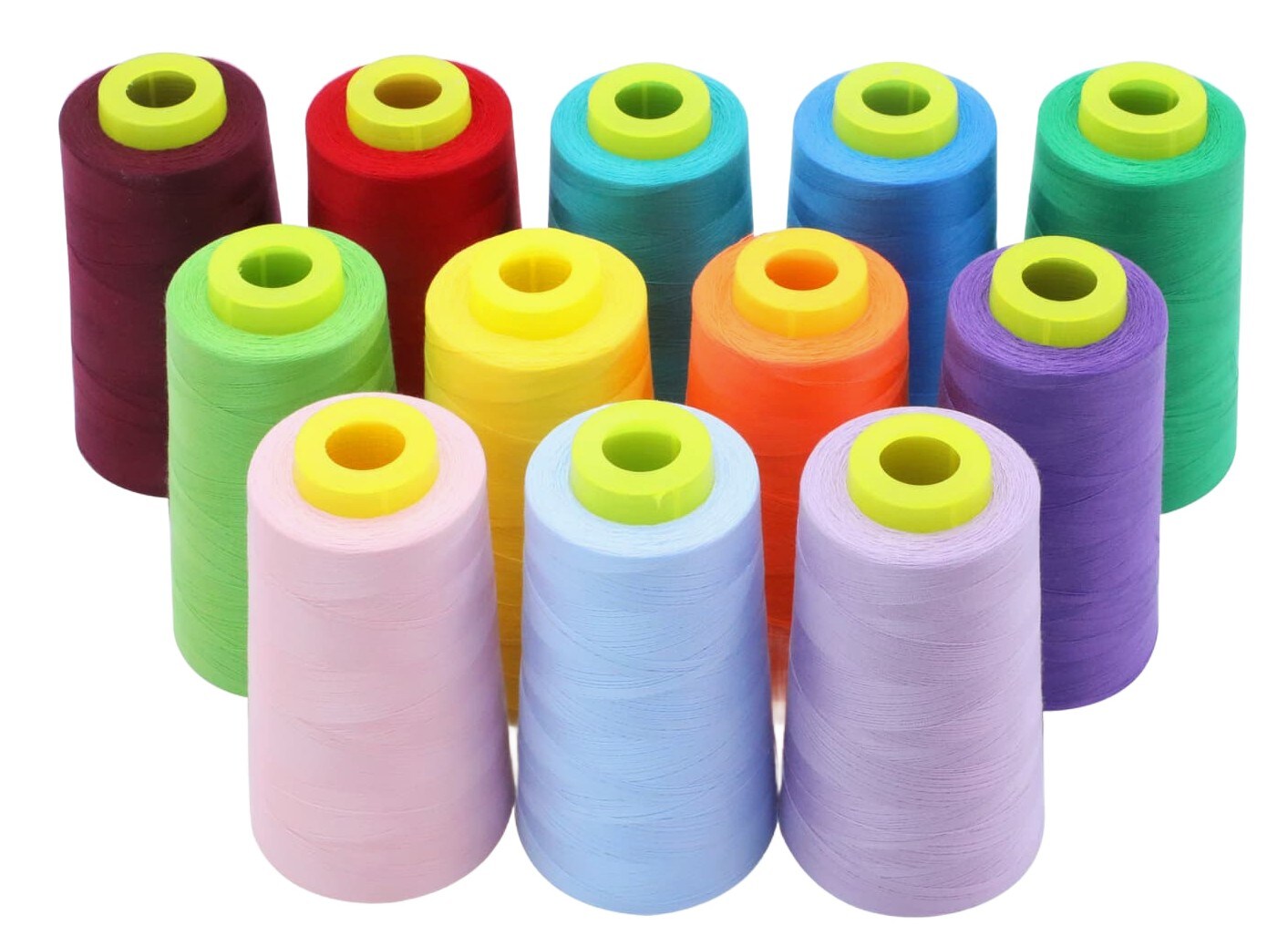 EVERLOCK Serger Thread Set – 12 Cones, Bold Assorted Colors – 3000 Yards Each – 40 Weight, 2-Ply Spun Polyester – Strong Overlock Thread for Serger Machines – Low-Lint, Smooth Feed