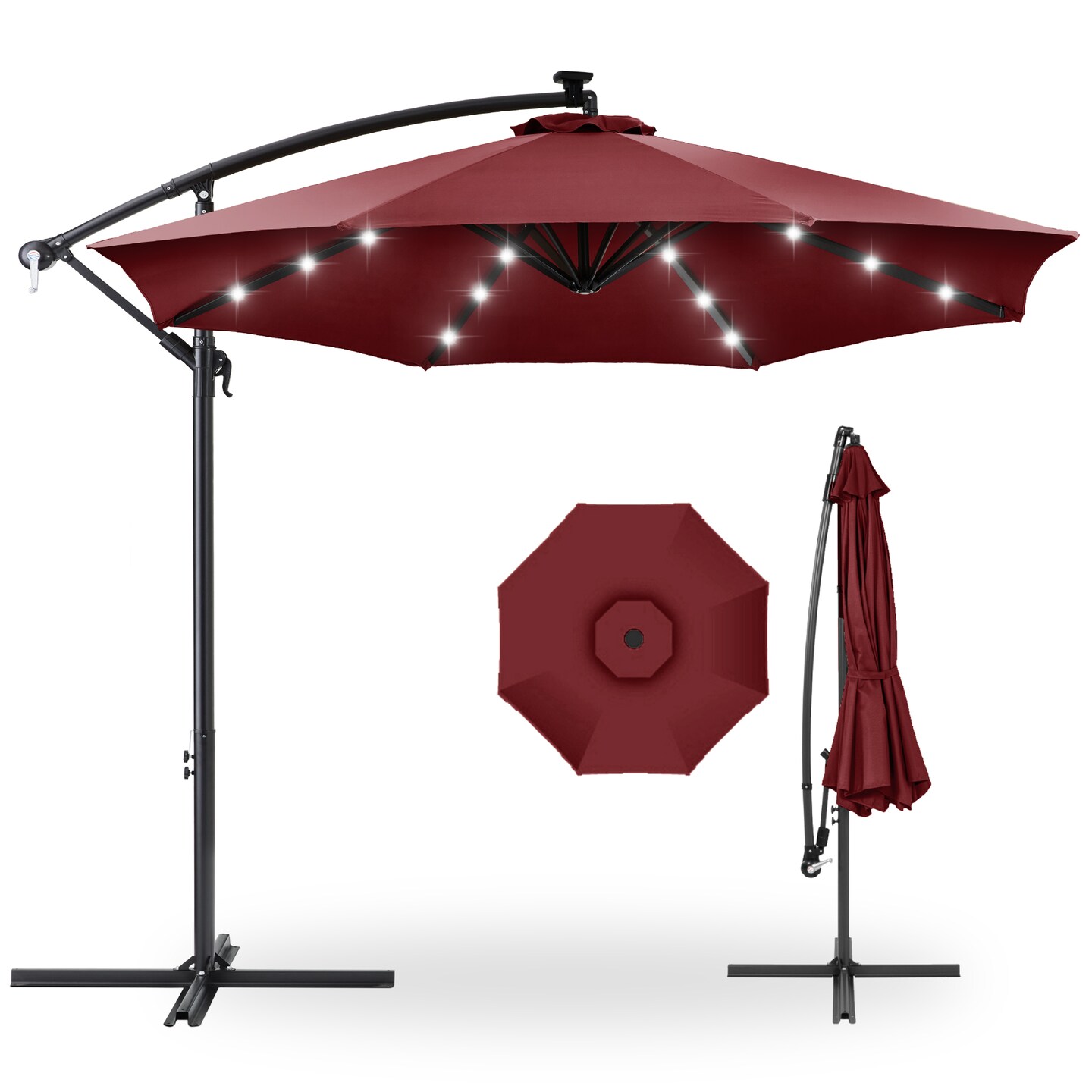Best Choice Products 10ft Solar LED Offset Hanging Outdoor Market Patio Umbrella w/ Adjustable Tilt