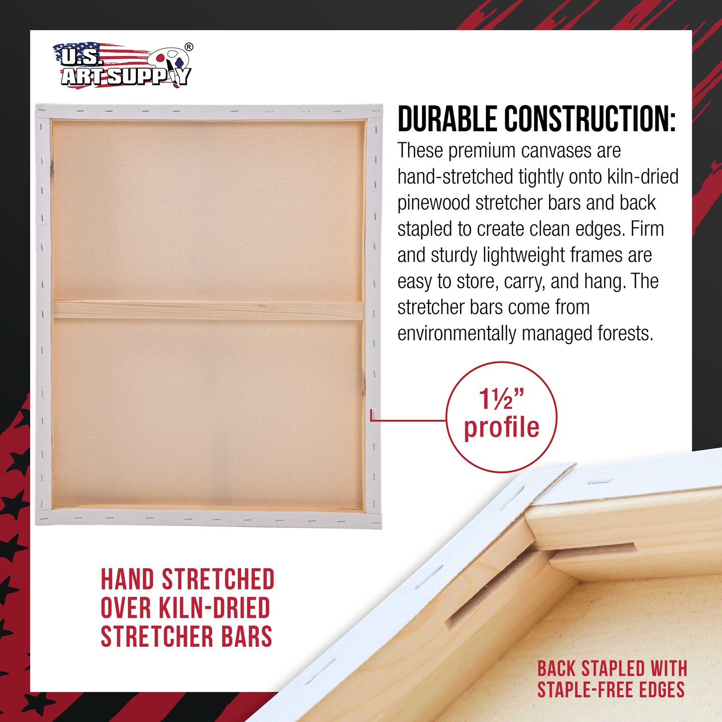 Large Stretched Canvas for Painting 20x30 inch Gallery Depth 1-1/2" Thick, 3-Pack - 12oz Acrylic Gesso Triple Primed, Professional Artist Quality, 100% Cotton - Oil, Pouring Paint