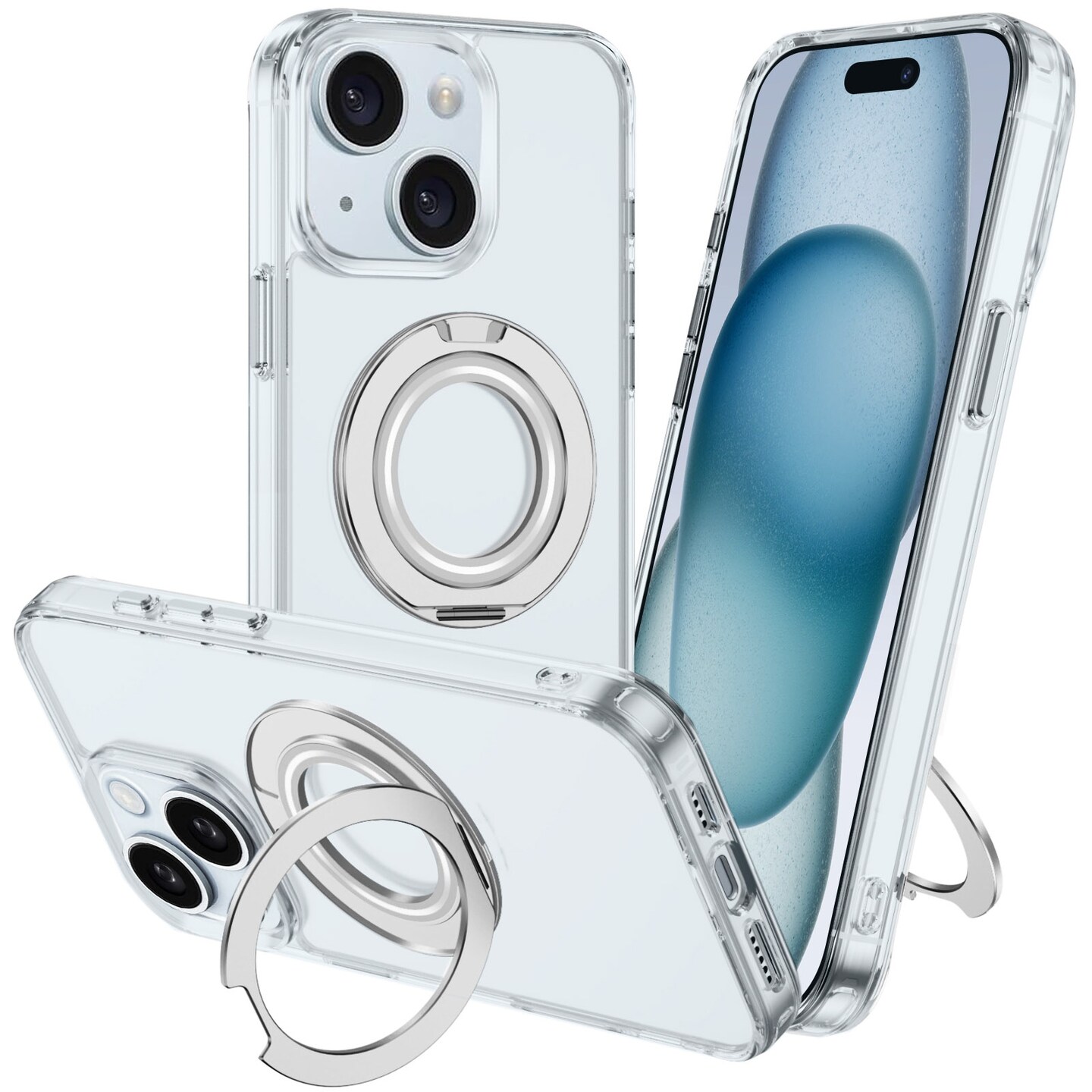 Clear Magnetic Case with Ring Stand for various Apple iPhone 17, 16, 15 Models, Fit for MagSafe, Shock Absorption Bumper, Soft Flexible TPU, Shock Resistant, Fingerprint Resistant, Protection