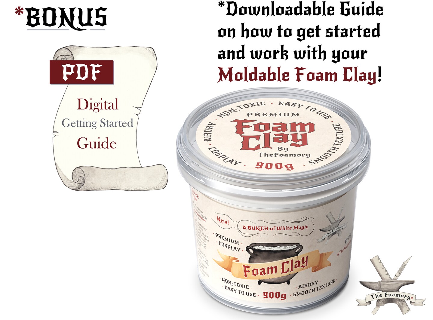 Moldable Cosplay Foam Clay (300g & 900g available in Black & White) High Density Air Dry Clay | Dries like EVA Foam | Great for Adding Details & Accessories to your Costumes & Crafts | Safe for Kids, Adults & Hand Crafts