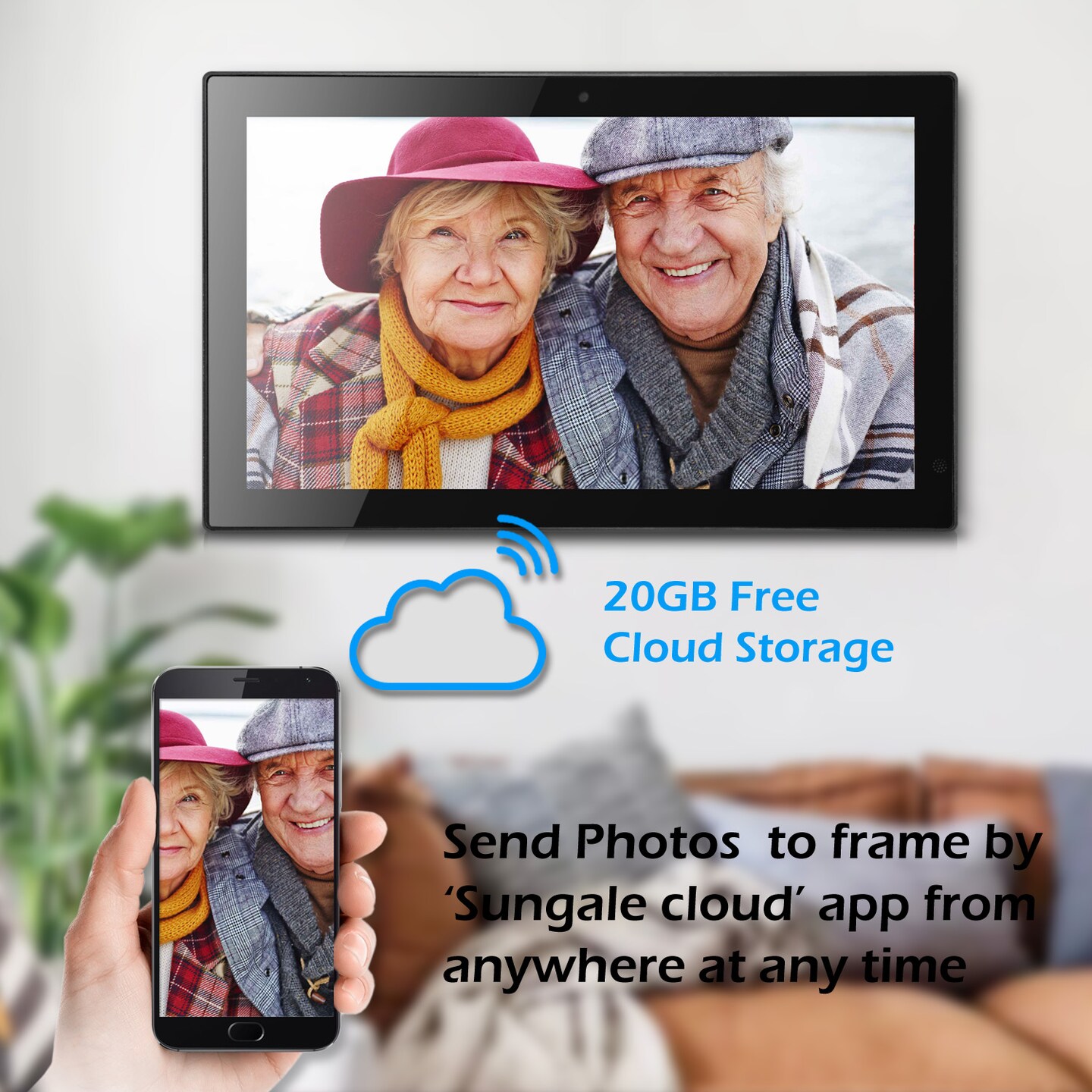 14" Wi-Fi Cloud Digital Photo Frame w/ Front Camera, Send Photos to FrameRemotely, from iPhone/Android Phone