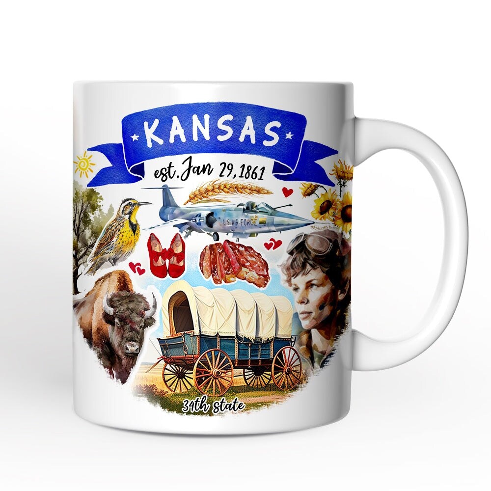 Artistic Kansas State Themes and Landmarks Mug