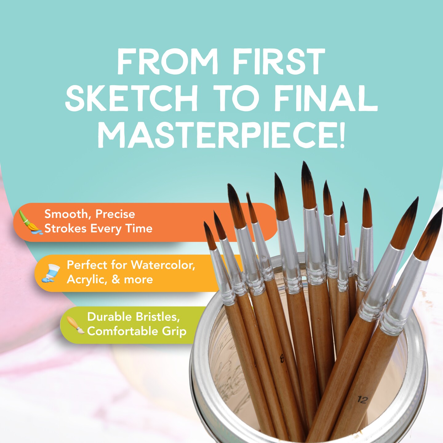 Incraftables Watercolor Paint Brushes Set (12 pcs). Round Art Paint Brushes for Watercolor Painting. Detail Water Color Paint Brushes for Adults, Professional Artists & Kids for Acrylic & Oil Painting