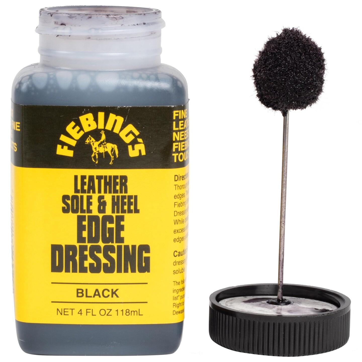 Fiebing&#x27;s Leather Sole &#x26; Heel Black Edge Dressing (4 oz) - High Gloss Shoe Dressing for Leather Soles and Heels - Provides a Protective, Glossy Finish After a Shoe Shine - Includes Brush Applicator