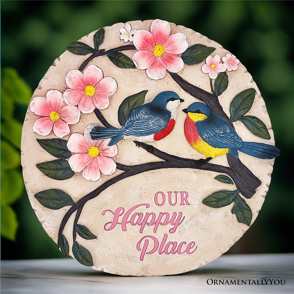 Blossoming Songbirds Positivity Stepping Stone, 9.5" Happiness Garden Decoration and Support Gift