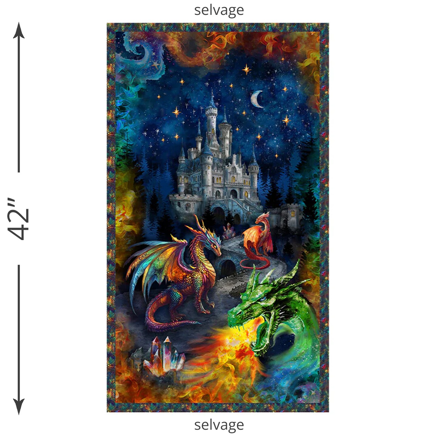A Dragon's Castle Panel in Midnight (54805dp-1) | Dragon Kingdom | Whistler Studios | Windham