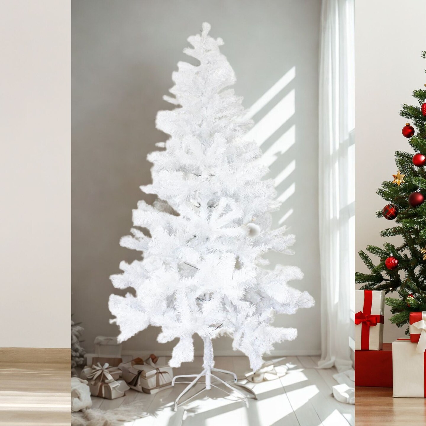 3ft White Classic Canadian Pine Christmas Tree with Hinged Branches and Stand