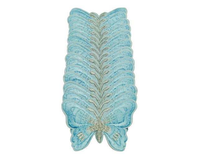 3"x 2 1/4" Blue / Silver Embroidery Heat Transfer Iron On Butterfly Patch Pack of 72