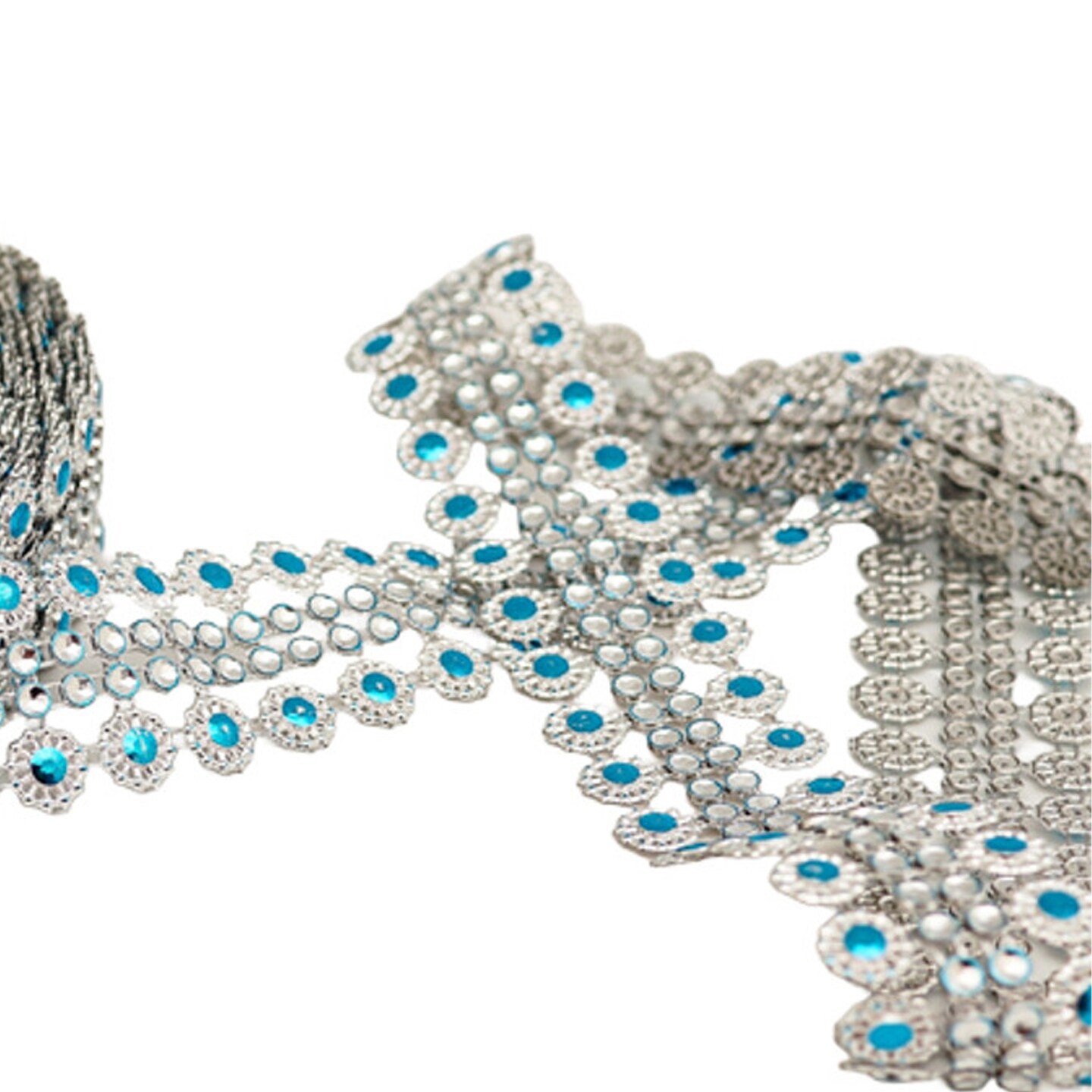 1.25&#x22; x 10 Yards Silver / Turquoise Mesh Wrap