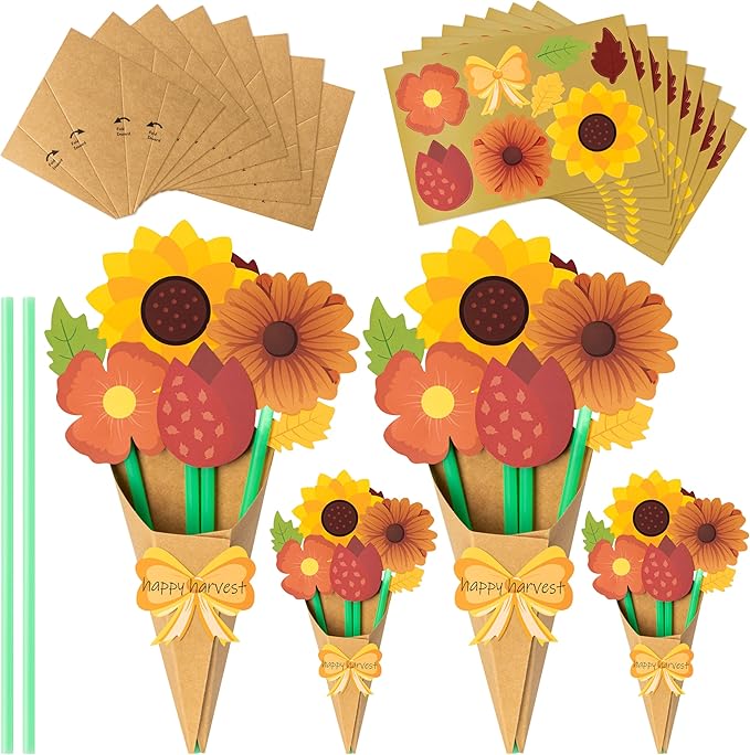 Flower Bouquet Craft Kit - 24Pcs Fall Flower Bouquet Craft for Kids Make Your Own Thankful Flower Bouquet Autumn Fall Florals Thanksgiving DIY Gift Craft School Classroom Home Fun Activities