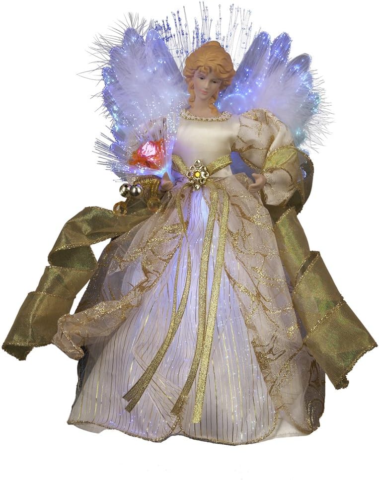 CUL Fiber Optic LED Angel Christmas Treetop Figurine, 12-Inch, Ivory and Gold Tree Topper
