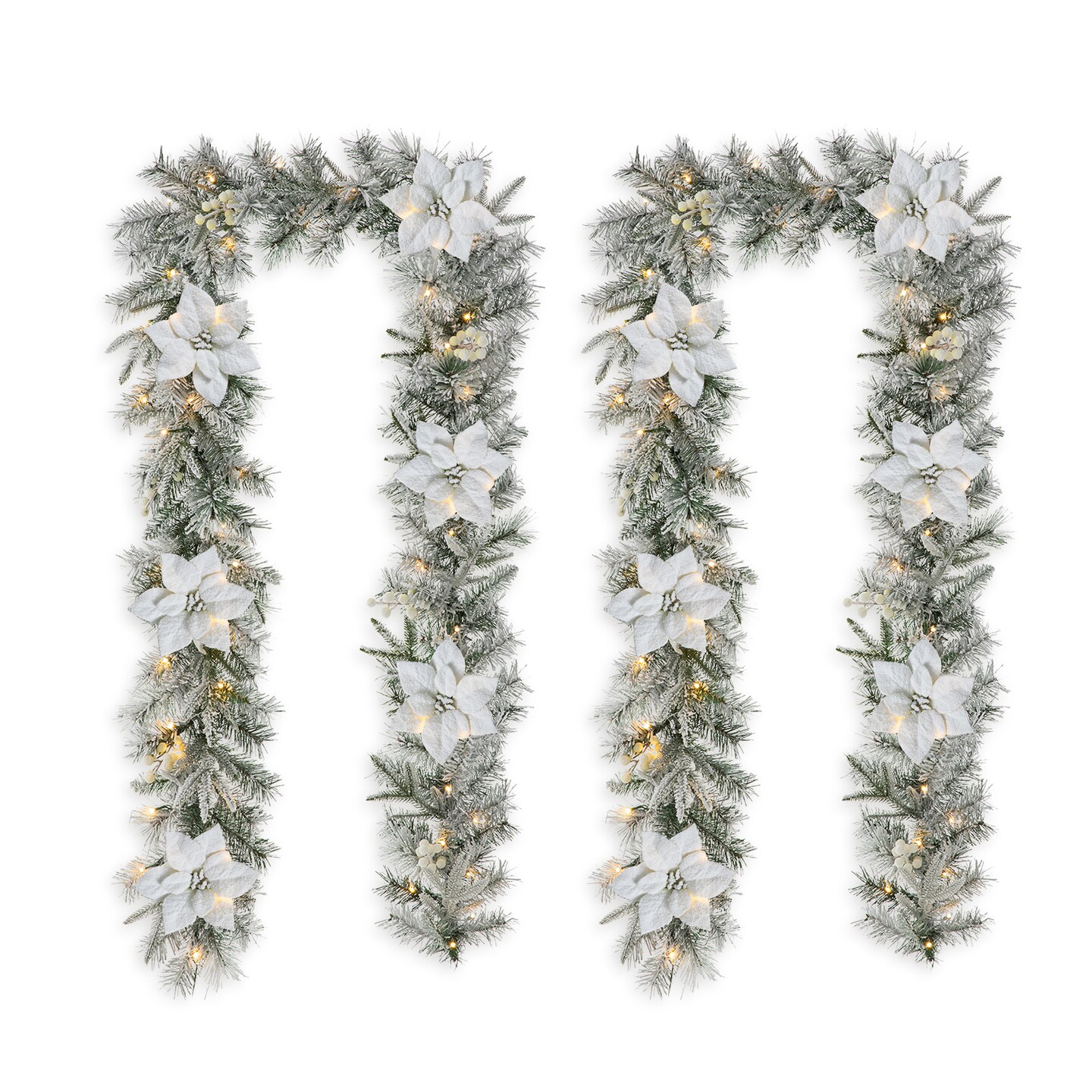 Set of 3 24&#x22;D Pre-Lit Christmas Wreath and 9FT Garland, with Warm White LED Lights with Timer, Three Function