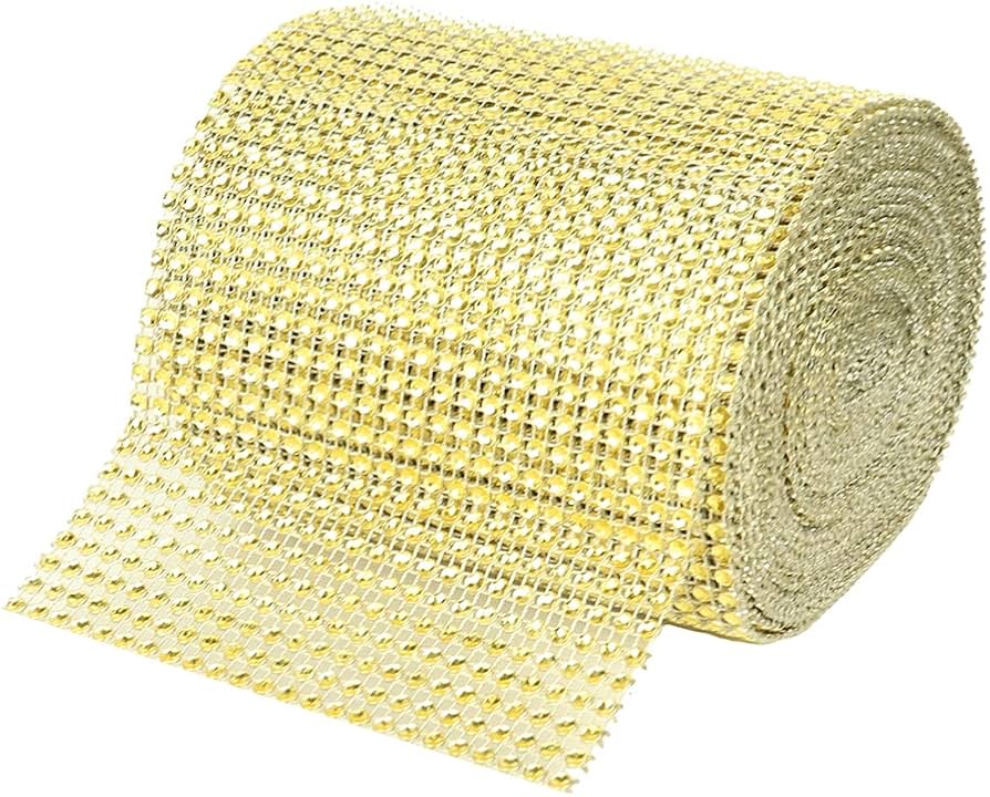 4.5&#x22; x 10 yards 24 Rows Gold Diamond Mesh Wrap