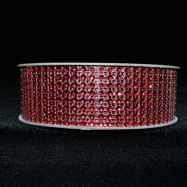 1.5" x 10 Yards Red Diamond Mesh Ribbon 5 Rolls of Rhinestone Bling Ribbon
