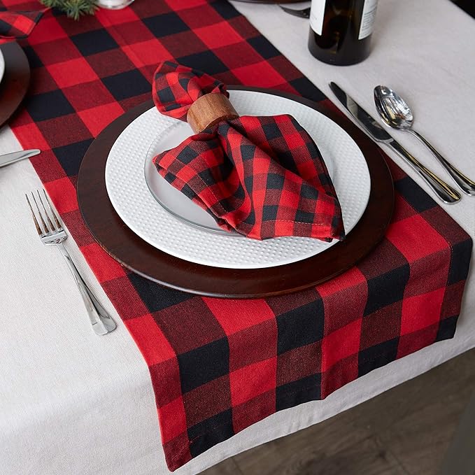 Farmhouse Table Runner, 14x72, Red &#x26; Black